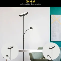 Lampadaire LED ROMIS 180 cm metal noir avec bras lecture dimmable interrupteur rotatif dimensions 26 x 43 cm