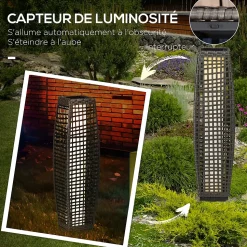 Lampadaire LED solaire de jardin style colonial dim. 21L x 21l x 78H cm résine tressée filaire grise