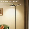 Lampadaire LED sur pied - tête rotative 350 degrés - réglable télécommande métal noir