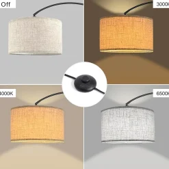 Lampadaire LED sur Pied Réglable Moderne 3 Températures de Couleur, Ampoule LED12W E27, 165cm Classe énergétique B