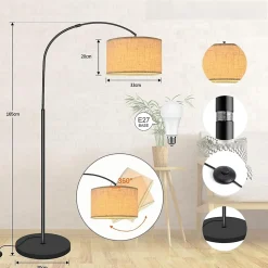 Lampadaire LED sur Pied Réglable Moderne 3 Températures de Couleur, Ampoule LED12W E27, 165cm Classe énergétique B