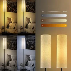 Lampadaire LED WiFi sur Pied Salon, Compatible Alexa/Google Home, Télécommande, Abat-jour en Lin, 175cm Classe énergétique A