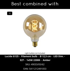 Lampadaire LORIN en acier avec 1xE27 - Noir - Lucide