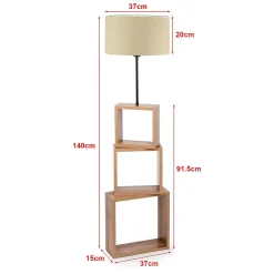 Lampadaire Mansfield avec étagère hauteur 140 cm E27 effet bois noir crème lux.pro