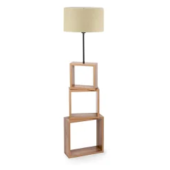 Lampadaire Mansfield avec étagère hauteur 140 cm E27 effet bois noir crème lux.pro