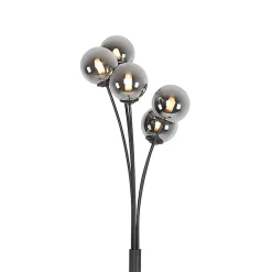 Lampadaire moderne noir 5 lumières avec verre fumé - Athènes