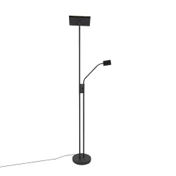 Lampadaire moderne noir avec LED et variateur d'intensité et liseuse - Jazzy