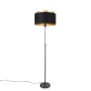 Lampadaire moderne noir avec double abat-jour doré - Parte