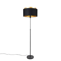 Lampadaire moderne noir avec double abat-jour doré - Parte