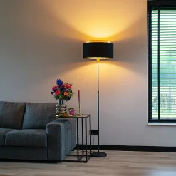 Lampadaire moderne noir avec double abat-jour doré - Parte