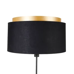 Lampadaire moderne noir avec double abat-jour doré - Parte
