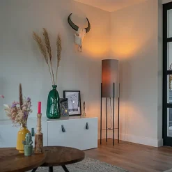 Lampadaire moderne noir avec abat-jour en velours gris - Rich