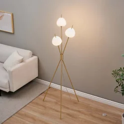 Lampadaire moderne trépied doré LED intégrée 157 cm - Olanta