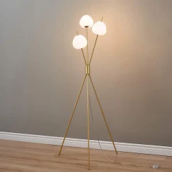 Lampadaire moderne trépied doré LED intégrée 157 cm - Olanta