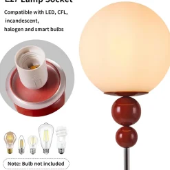 Lampadaire Multiboule en Métal Rouge Bordeaux avec Sphère Blanche Opale Design Moderne, Douille E27