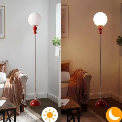 Lampadaire Multiboule en Métal Rouge Bordeaux avec Sphère Blanche Opale Design Moderne, Douille E27