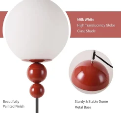 Lampadaire Multiboule en Métal Rouge Bordeaux avec Sphère Blanche Opale Design Moderne, Douille E27