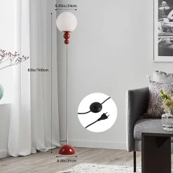 Lampadaire Multiboule en Métal Rouge Bordeaux avec Sphère Blanche Opale Design Moderne, Douille E27