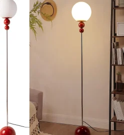 Lampadaire Multiboule en Métal Rouge Bordeaux avec Sphère Blanche Opale Design Moderne, Douille E27