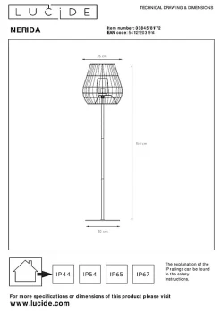 Lampadaire NERIDA en pvc avec 1xE27 - Naturel - Lucide