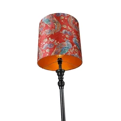 Lampadaire noir avec abat-jour paon rouge 40 cm - Classico