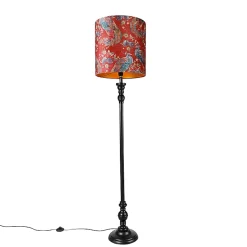 Lampadaire noir avec abat-jour paon rouge 40 cm - Classico