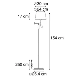 Lampadaire noir avec abat-jour noir et liseuse réglable - Ladas