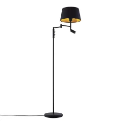 Lampadaire noir avec abat-jour noir et liseuse réglable - Ladas