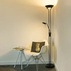 Lampadaire noir avec lampe de lecture avec LED et variateur - Diva 2