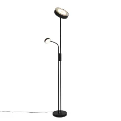 Lampadaire noir avec LED et variateur avec liseuse - Kelso
