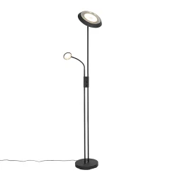 Lampadaire noir avec LED et variateur d'intensité avec liseuse - Fez