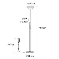 Lampadaire noir avec LED et variateur d'intensité avec liseuse - Fez