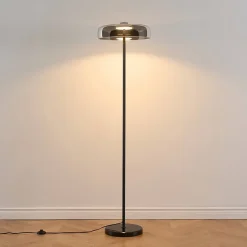 Lampadaire noir verre fumé contemporain 165 cm - Riccardo