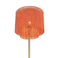 Lampadaire oriental doré avec abat-jour rose à franges - Franxa