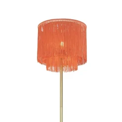 Lampadaire oriental doré avec abat-jour rose à franges - Franxa