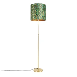 Lampadaire or/laiton avec abat-jour en velours paon 40/40 cm - Parte