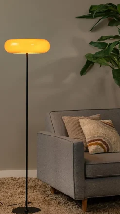 Lampadaire pied métal verre orange H.150 G9 5W Lucide, Sentino