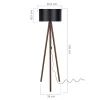 Lampadaire Rochester trépied hauteur 136 cm E27 effet noyer noir lux.pro