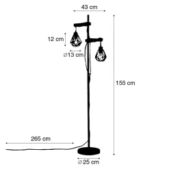 Lampadaire rustique noir avec bois 2 lumières - Chon