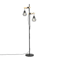 Lampadaire rustique noir avec bois 2 lumières - Chon