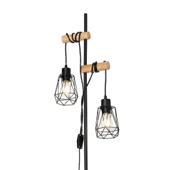 Lampadaire rustique noir avec bois 2 lumières avec abat-jour - Dami Frame