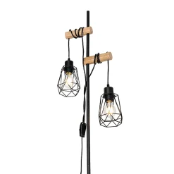 Lampadaire rustique noir avec bois 2 lumières avec abat-jour - Dami Frame