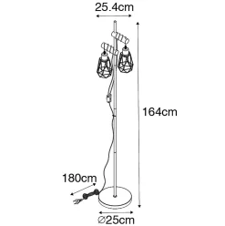 Lampadaire rustique noir avec bois 2 lumières avec abat-jour - Dami Frame