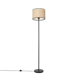 Lampadaire rustique noir avec abat-jour en rotin - Kata