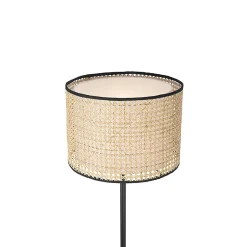 Lampadaire rustique noir avec abat-jour en rotin - Kata