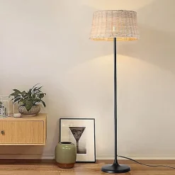 Lampadaire Serena en Bambou Naturel Tressé à la Main avec Interrupteur de Câble et Douille E27 pour Salon et Chambre