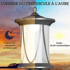 Lampadaire solaire extérieur LED H. 127 cm allumage extinction auto interrupteur marche arrêt noir
