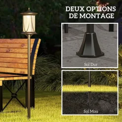 Lampadaire solaire extérieur LED H. 127 cm allumage extinction auto interrupteur marche arrêt noir