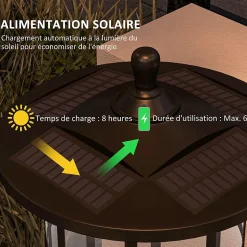 Lampadaire solaire LED extérieur sur pied H. 184 cm noir