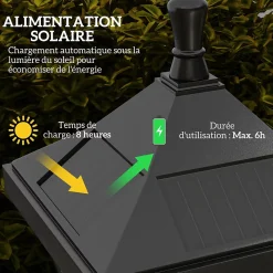 Lampadaire solaire LED extérieur sur pied H. 127 cm noir